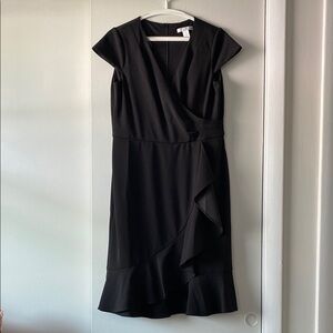 London Times Black Ruched Sheath Dress V-Neck